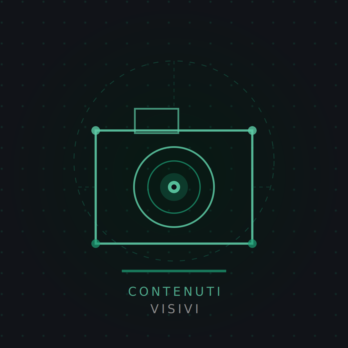Icona Contenuti Visivi Dinamici: fotocamera stilizzata per fotografia professionale e social content